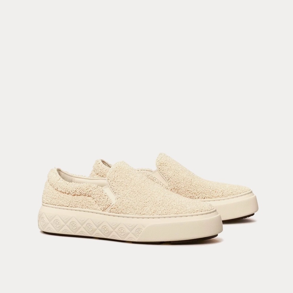 Tory Burch Ladybug Raffia & Leather Ivory Slip On Sneakers Size 7